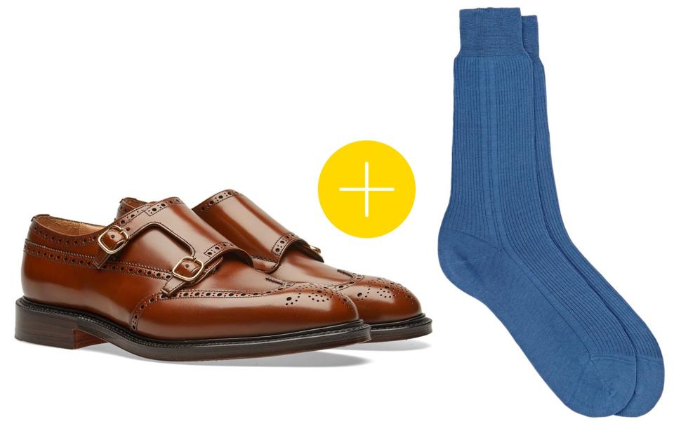 Wingtip Monkstaps + Cornflower Blue Dress Socks