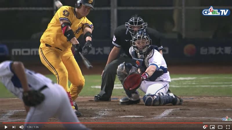 許基宏單手敲出2分砲。（圖／翻攝自CPBL TV）