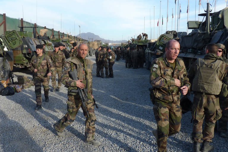 French soldiers arrive at military barracks in Kabul on November 20, 2012. France has flown its last combat troops out of Afghanistan, two years before allied nations in the 100,000-strong NATO mission led by the United States are due to recall their fighting forces