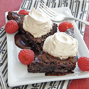 Mocha Cream Brownie Wedges with Fresh Raspberries