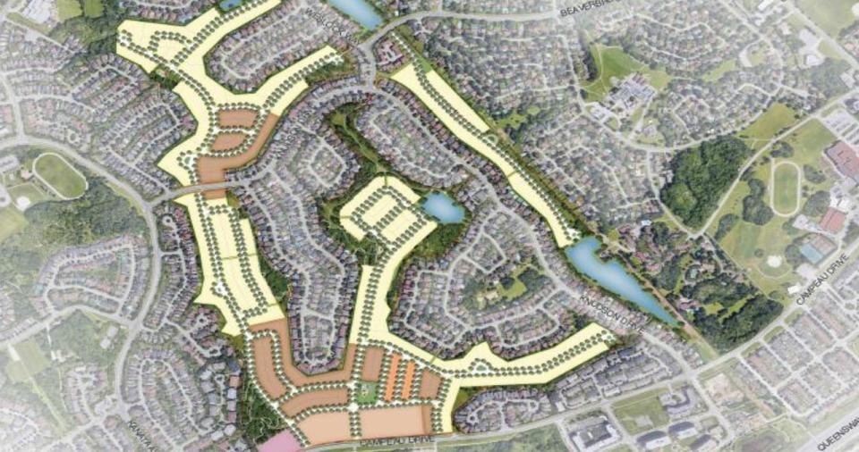 ClubLink had proposed 1,544 homes and apartments on its Kanata Golf and Country Club. The areas in yellow would be single-detached homes.