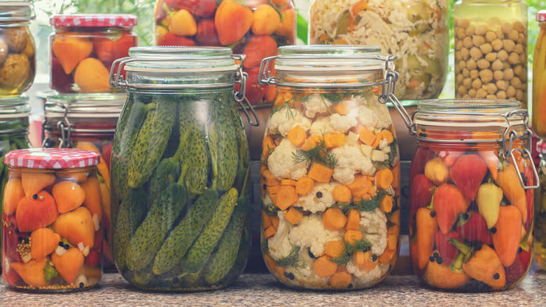 various jars of pickled veggies 