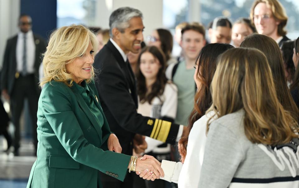 First lady Jill Biden and U.S. Surgeon General Vivek Murthy visit Hunter High School’s student body officers in West Valley City on Tuesday, Jan. 16, 2024. | Scott G Winterton, Deseret News