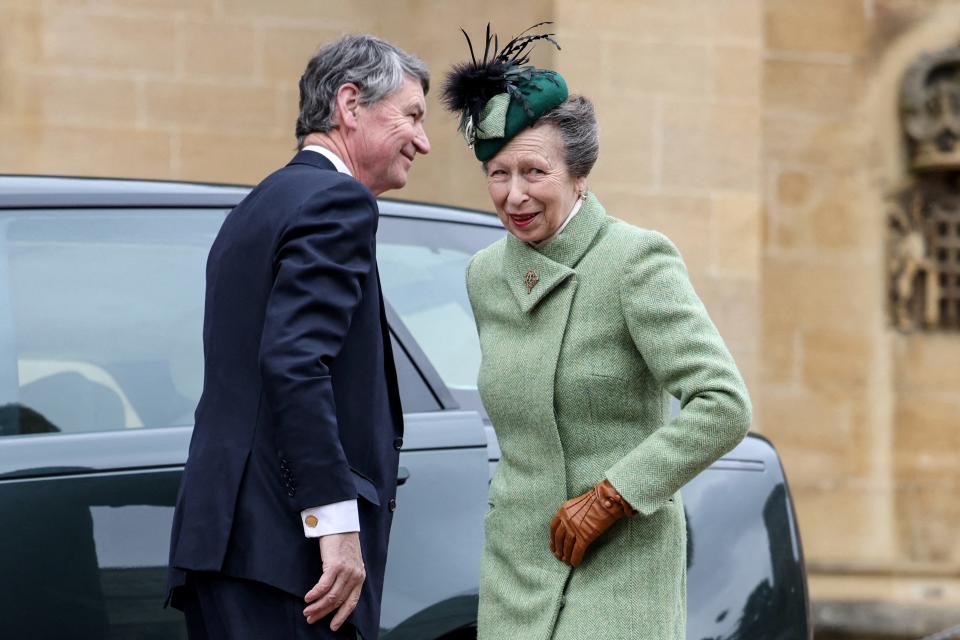 Princess Anne and Vice Admiral Timothy Laurence at Easter Sunday service at St. George's Chapel on March 31, 2024.