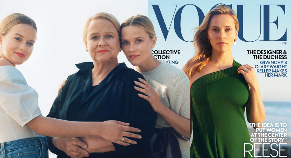 Reese Witherspoon stars on the February Vogue cover with daughter Ava and mother Betty. [Photo: Vogue]