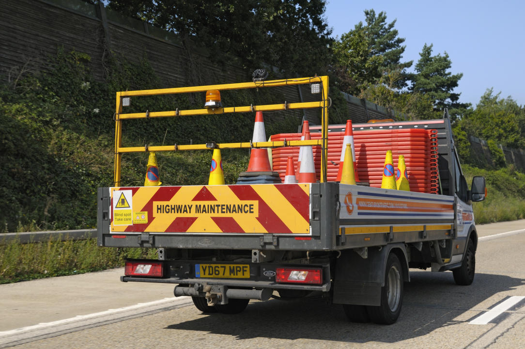 Highway maintenance vehicle travelling on a UK motorway. (Photo by: Chris Harris/UCG/Universal Images Group via Getty Images)