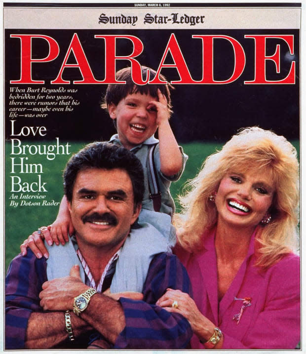 <p>Reynolds, 56, was starring in a CBS series called <em>Evening Shade</em> and had been in a relationship for 11 years with Loni Anderson, then 46, of <em>WKRP in Cincinnati</em> fame. He told <em>Parade</em> that his reputation as a womanizer was very unfair. “I’ve done almost 50 <a href="https://parade.com/1222580/samuelmurrian/best-movies-all-time/" rel="nofollow noopener" target="_blank" data-ylk="slk:movies;elm:context_link;itc:0;sec:content-canvas" class="link ">movies</a>—I’ve had relationships with four actresses,” he said somewhat defensively. “And it’s always been one woman at a time!” Anderson and Reynolds pray every night, he said. “We thank the Lord that we have each other and have this beautiful son.” Two years later, they divorced.</p>