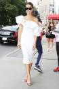 <p>Kate Beckinsale wears a summery white dress and gold heels to <em>The Tonight Show Starring Jimmy Fallon</em> on July 22 in N.Y.C.</p>