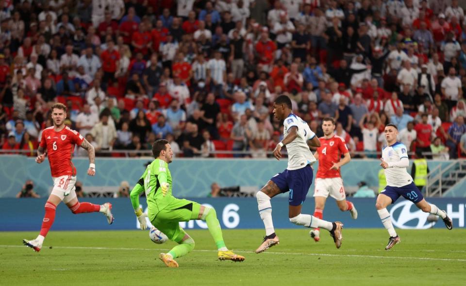 Danny Ward blocks Rashford’s shot (Reuters)