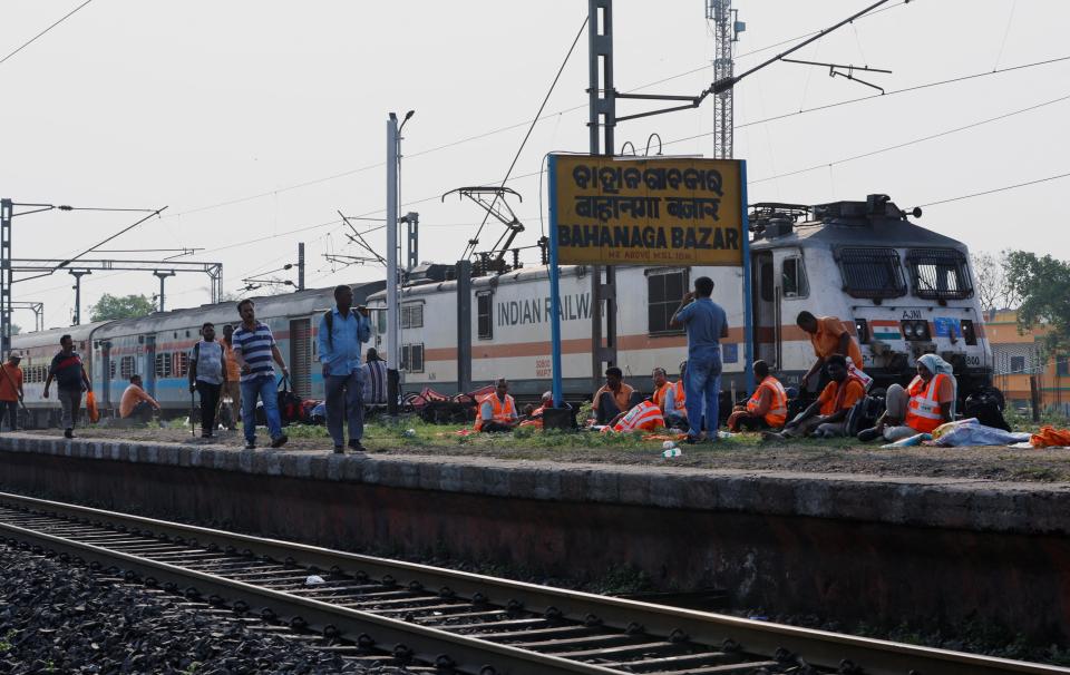 A train arrives at Bahanaga Bazar railway station (REUTERS)