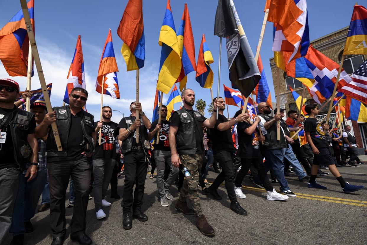 <span class="caption">Thousands of Armenian-Americans gather to commemorate the 103rd anniversary of the Armenian Genocide. Los Angeles, California on April 24, 2018. </span> <span class="attribution"><a class="link " href="https://www.gettyimages.com/detail/news-photo/thousands-of-armenian-americans-gather-to-commemorate-the-news-photo/950997458?adppopup=true" rel="nofollow noopener" target="_blank" data-ylk="slk:Ronen Tivony/Nur via Getty Images;elm:context_link;itc:0;sec:content-canvas">Ronen Tivony/Nur via Getty Images</a></span>