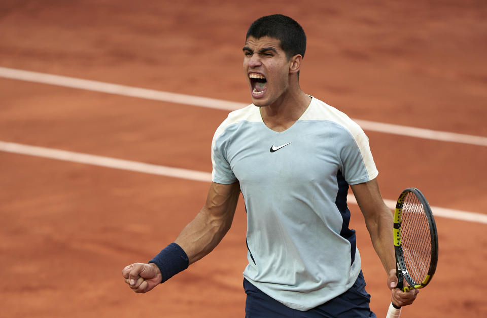 Carlos Alcaraz, pictured here in action against Albert Ramos-Vinolas at the French Open.