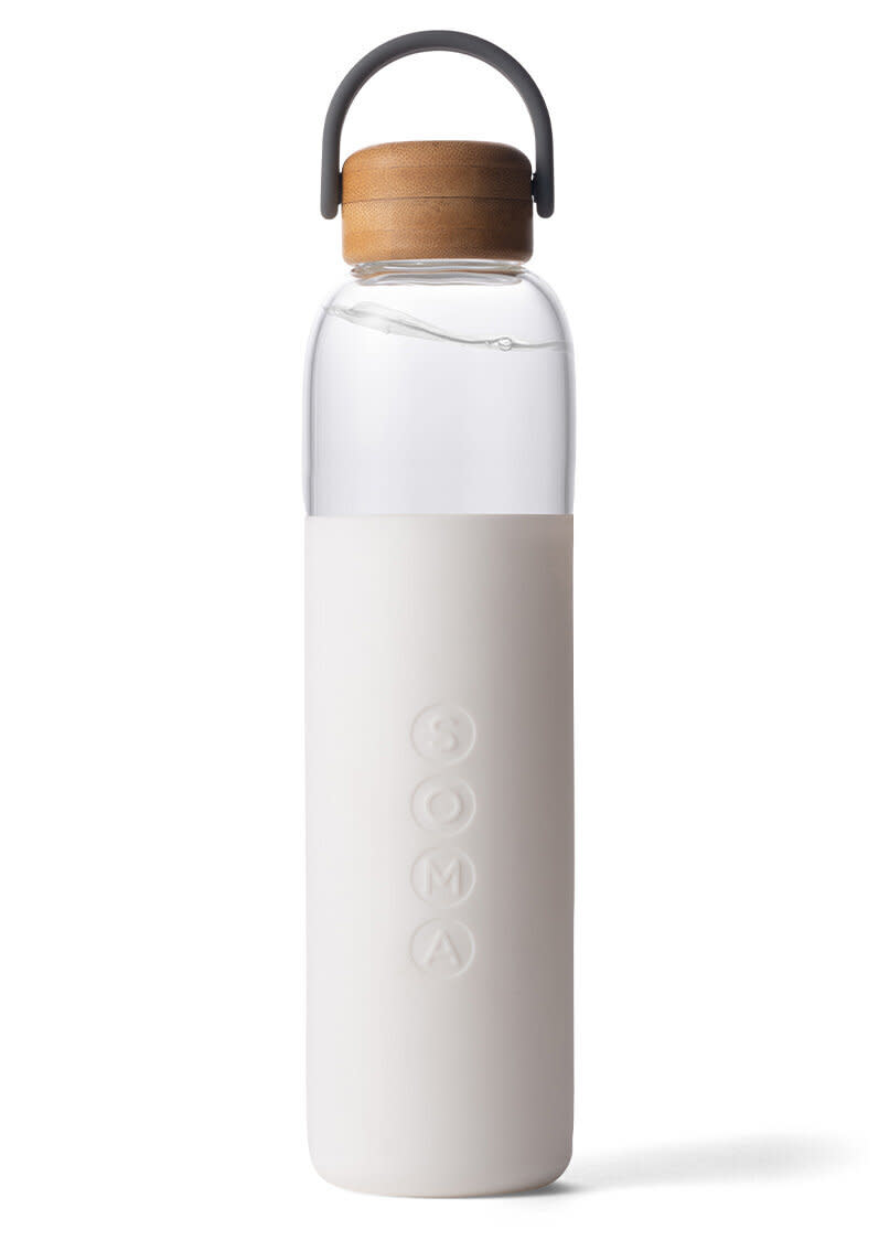 This gorgeous glass bottle is a stylish way to tote around your water, offering a stable base and a soft silicone handle that makes it simple to grab and go. &lt;br&gt;&lt;br&gt;<strong>﻿<a href="https://drinksoma.com/products/25-oz-glass-water-bottle" target="_blank" rel="noopener noreferrer">Get the Soma 25 oz. Glass Water Bottle for $35</a>.</strong>﻿&lt;/br&gt;&lt;/br&gt;