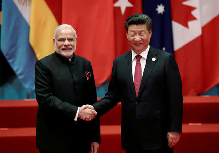 Chinese President Xi Jinping shakes hands with Indian Prime Minister Narendra Modi during the G20 Summit in Hangzhou, Zhejiang province, China September 4, 2016. REUTERS/Damir Sagolj/File Photo