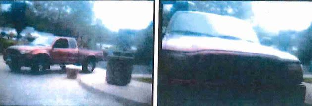 Pawel Gumienny's red Toyota Tacoma pickup allegedly being operated by Dulos at a car wash.