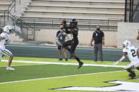 Hawaii wide receiver Jared Smart (23) makes catch at the goal line for a touchdown during the first half of the team's NCAA college football game against Portland State, Saturday, Sept. 4, 2021, in Honolulu. (AP Photo/Darryl Oumi)