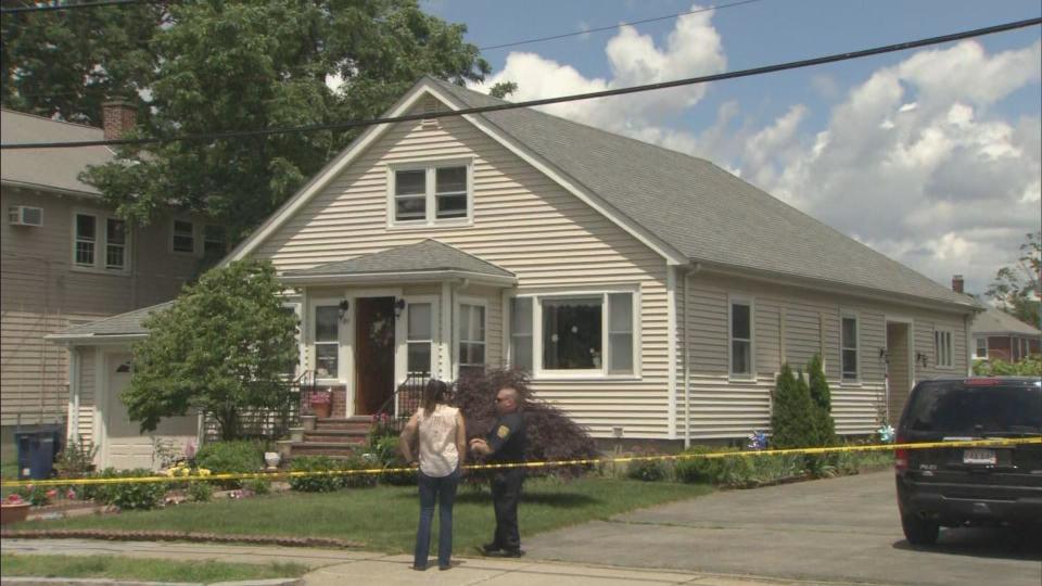 Three elderly people were found dead inside a home on Broadway Street in Newton / Credit: CBS Boston