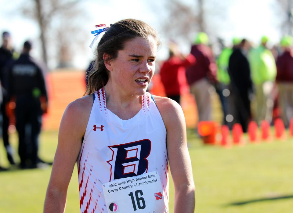 Ballard senior Paityn Noe repeated as 3A girls individual champion with a record 5-kilometer time of 16:48.54 at the state co-ed cross country meet in Fort Dodge Saturday. Noe is the first female runner in Iowa history to break 17 minutes on a 5K course.