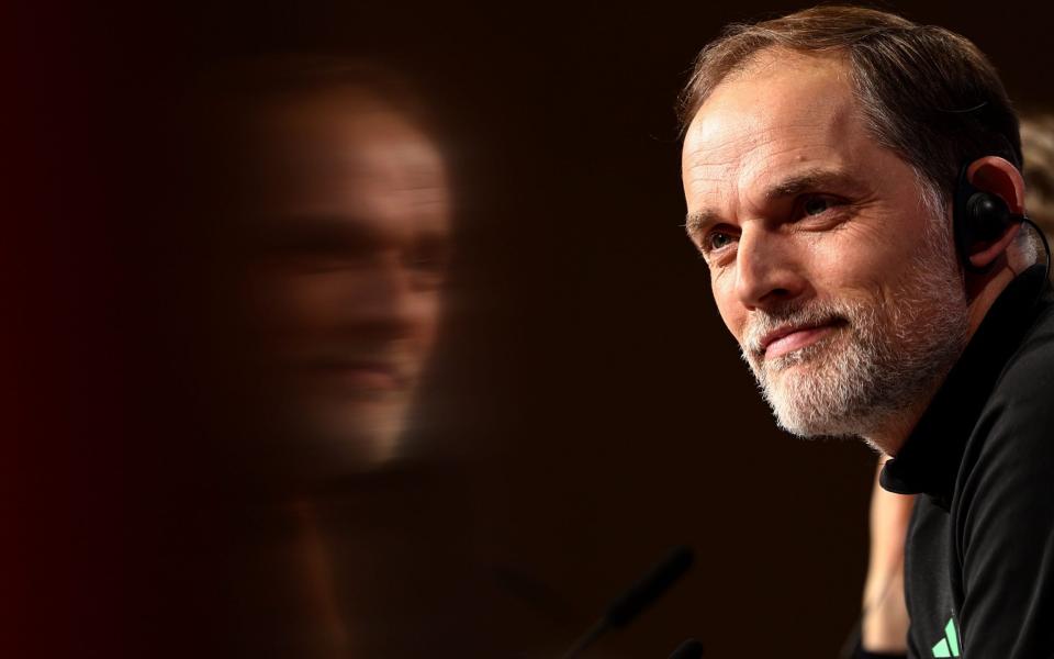 Munich's head coach Thomas Tuchel attends a press conference in Munich