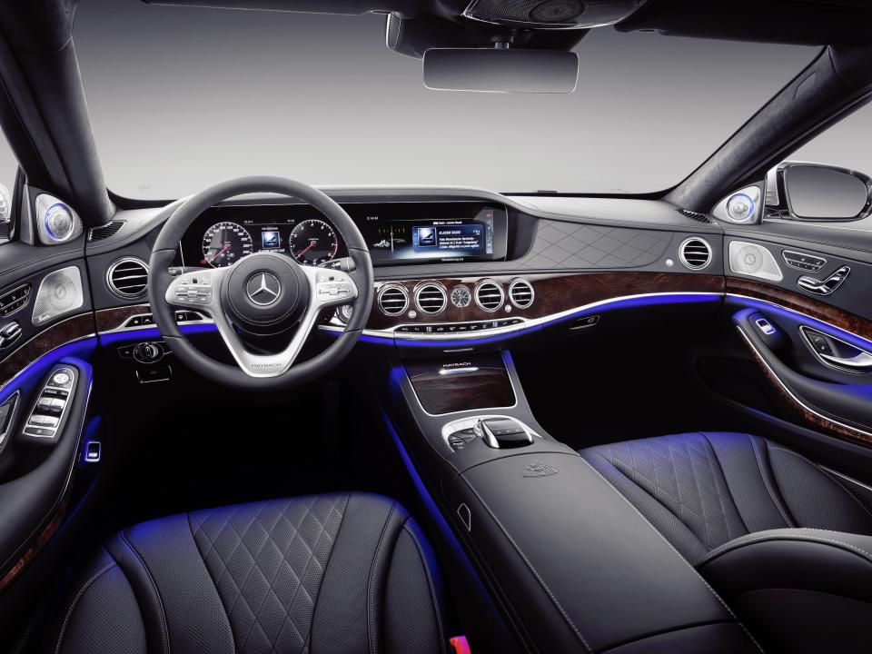 A look inside the 2019 Mercedes-Maybach S-Class, which features ambient lighting throughout the car.