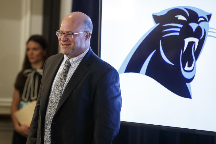 David Tepper held a news conference on Tuesday after receiving approval from the NFL’s owners to become the new owner of the Carolina Panthers. (AP)