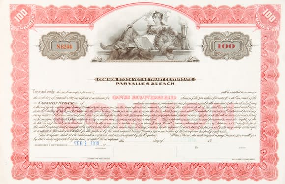 Sample common stock certificate