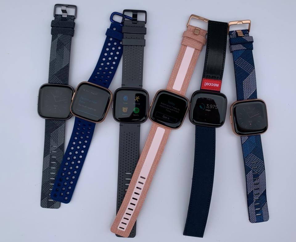 A selection of the Fitbit Versa 2's optional bands. (Image: Howley)