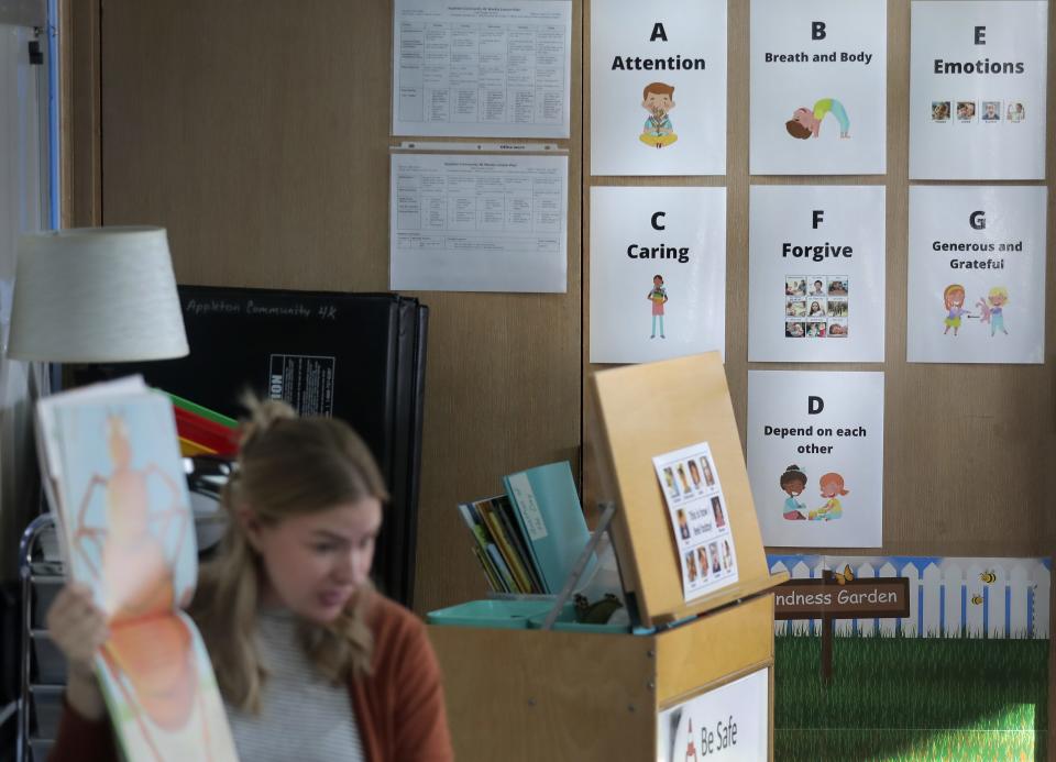 Katie Dudley teaches students at the Community Early Learning Center in Appleton, incorporating elements of the Kindness Curriculum into lessons.