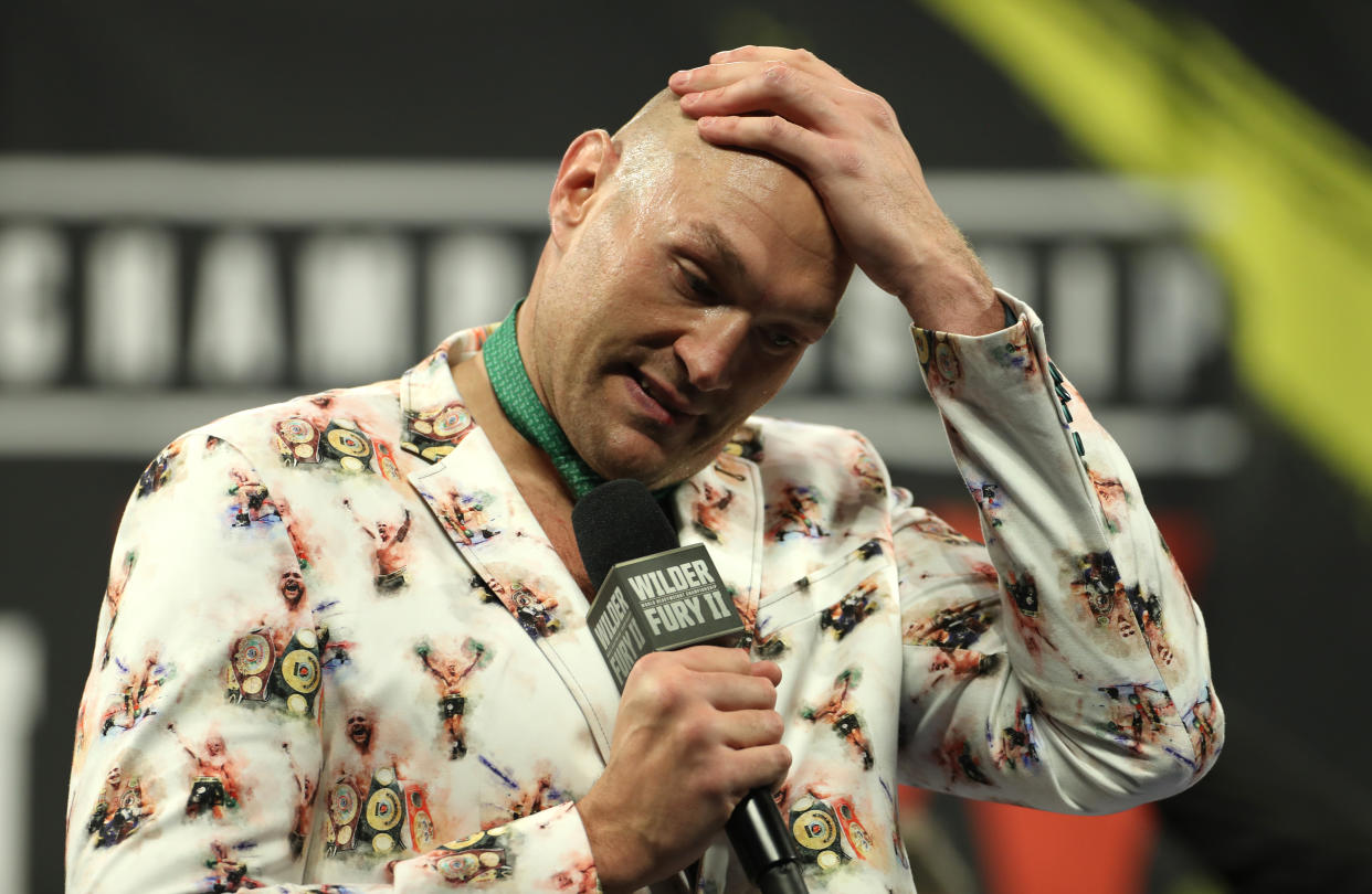 Tyson Fury during the post-fight press conference at the MGM Grand, Las Vegas. (Photo by Bradley Collyer/PA Images via Getty Images)