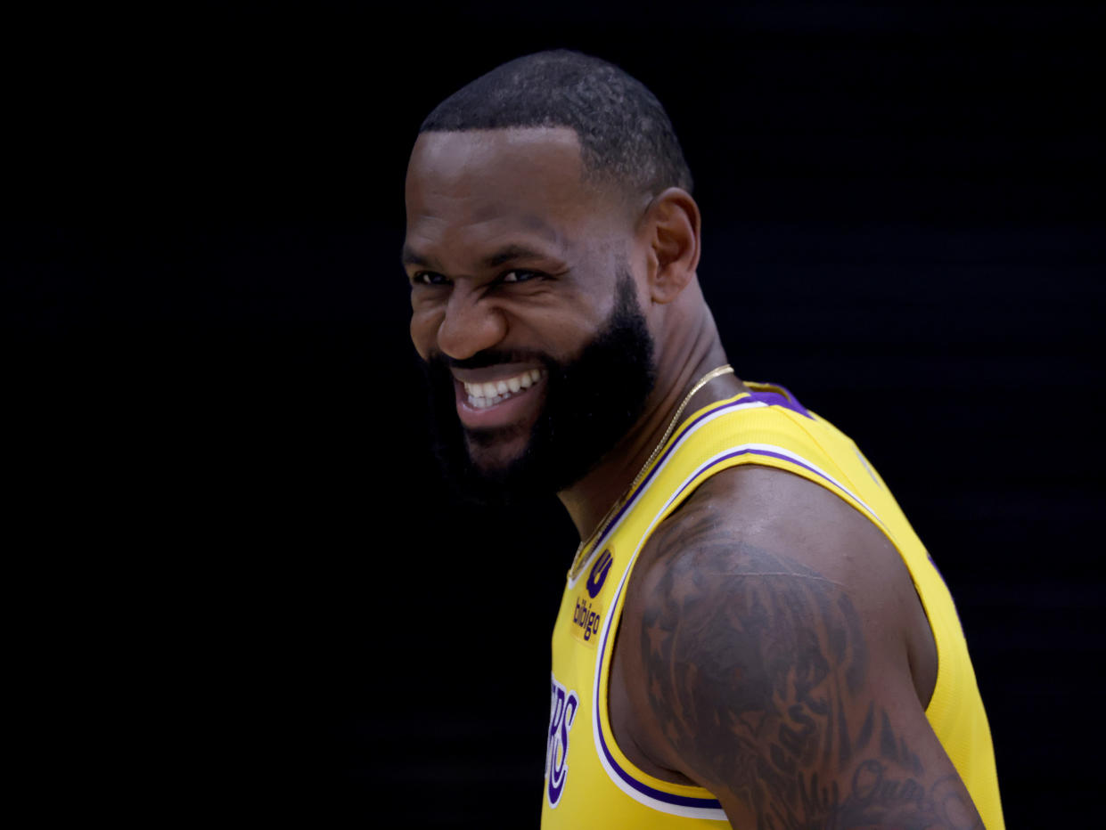 LeBron James smiles during Lakers media day.