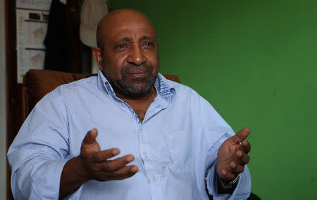 Berhanu Nega, an exiled Ethiopian Ginbot 7 rebel leader speaks during a Reuters interview at his office in Addis Ababa, Ethiopia October 19, 2018. REUTERS/Tiksa Negeri