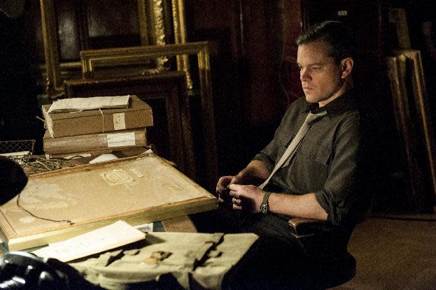 This undated publicity photo provided by Sony Pictures Publicity shows actor Matt Damon in a scene from the Columbia Pictures film "The Monuments Men." Damon portrays James Rorimer who was one of a group of men tasked with saving works of art during World War II. (AP Photo/Sony Pictures Publicity)