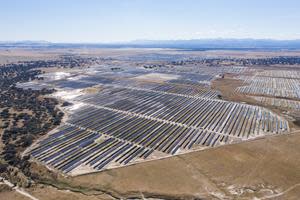 Talayuela solar park in Spain, 300 MWp. A true utility-scale project, covering 820 hectares, built entirely without subsidies.Solarcentury has developed the site, is building it, and will provide O&M and asset management services.