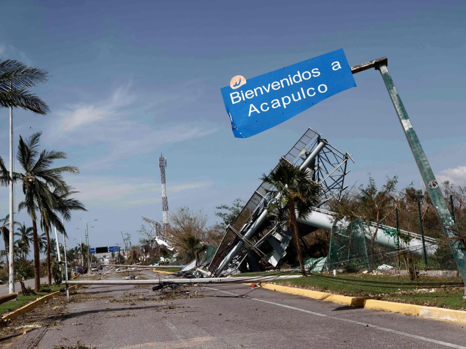 View of the desctruction left by the passage of Hurricante Otis outside the Acapulco's International Airport in Acapulco, Mexico on October 27, 2023 (AFP via Getty Images)