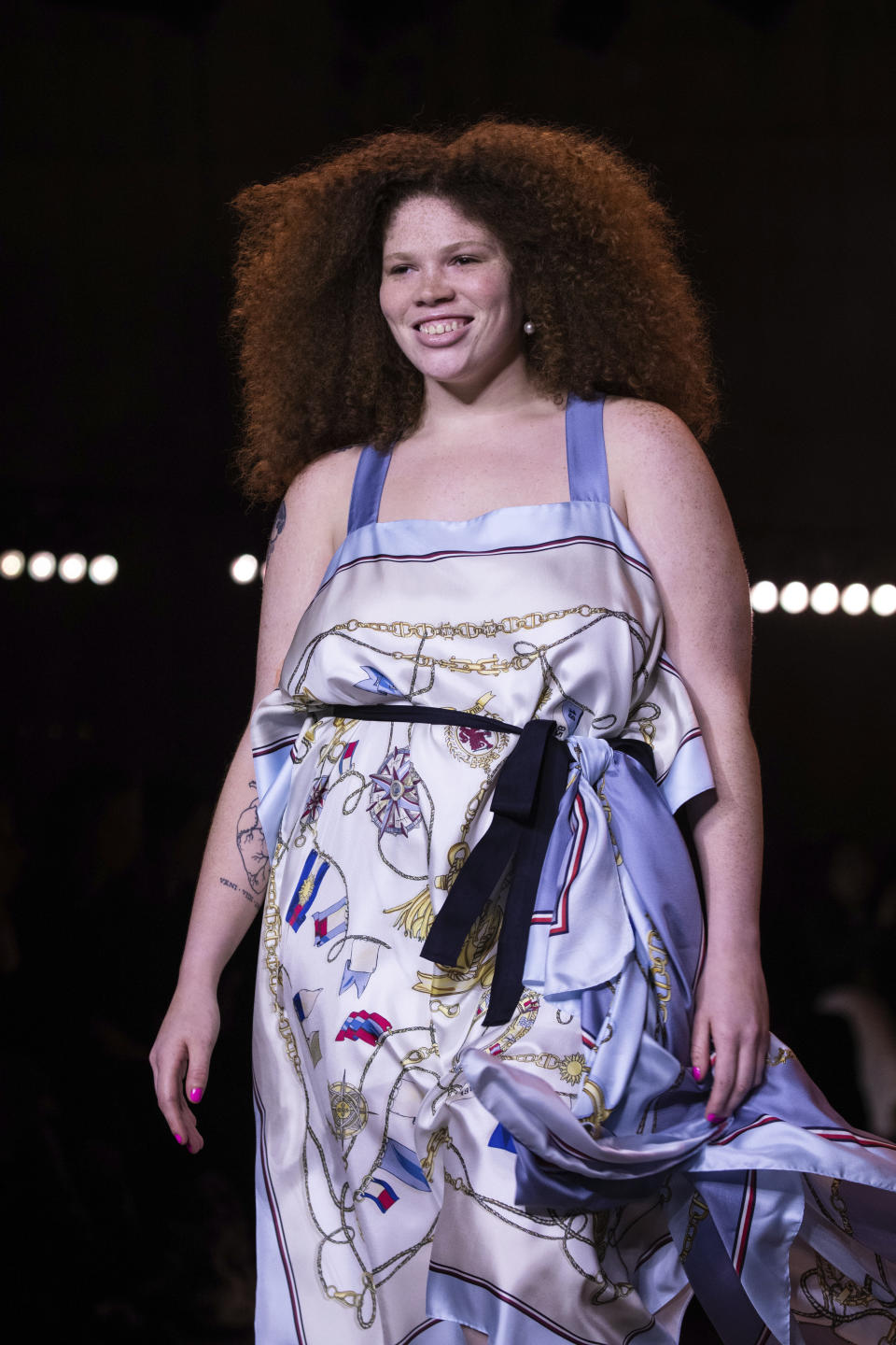 A model wears a creation by designer Tommy Hilfiger at the Autumn/Winter 2020 fashion week runway show in London, Sunday, Feb. 16, 2020.(Photo by Vianney Le Caer/Invision/AP)