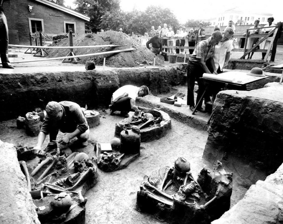 A 1973 photo shows Indian digs at Sutter's Fort.  The state Department of Parks and Recreation on Tuesday, June 11, 2024, approved a plan that will adapt the content of educational materials, tours and other guides at Sutter's Fort State Historic Park to include the history and perspectives of Native Americans.