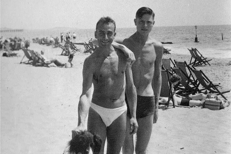 Reg and George at the beach in the 1950s