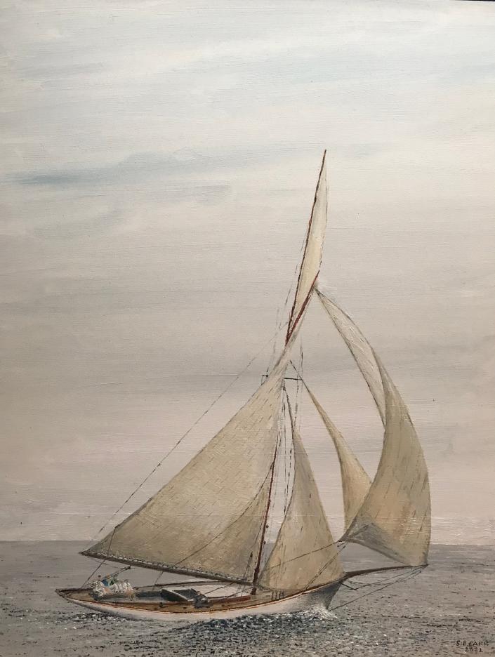Sloop HAWK (circa 1892) an oil painting by Stephen Emery Carr won Best in Show at the Seacoast Artist Association's 'By The Sea’  theme show.
