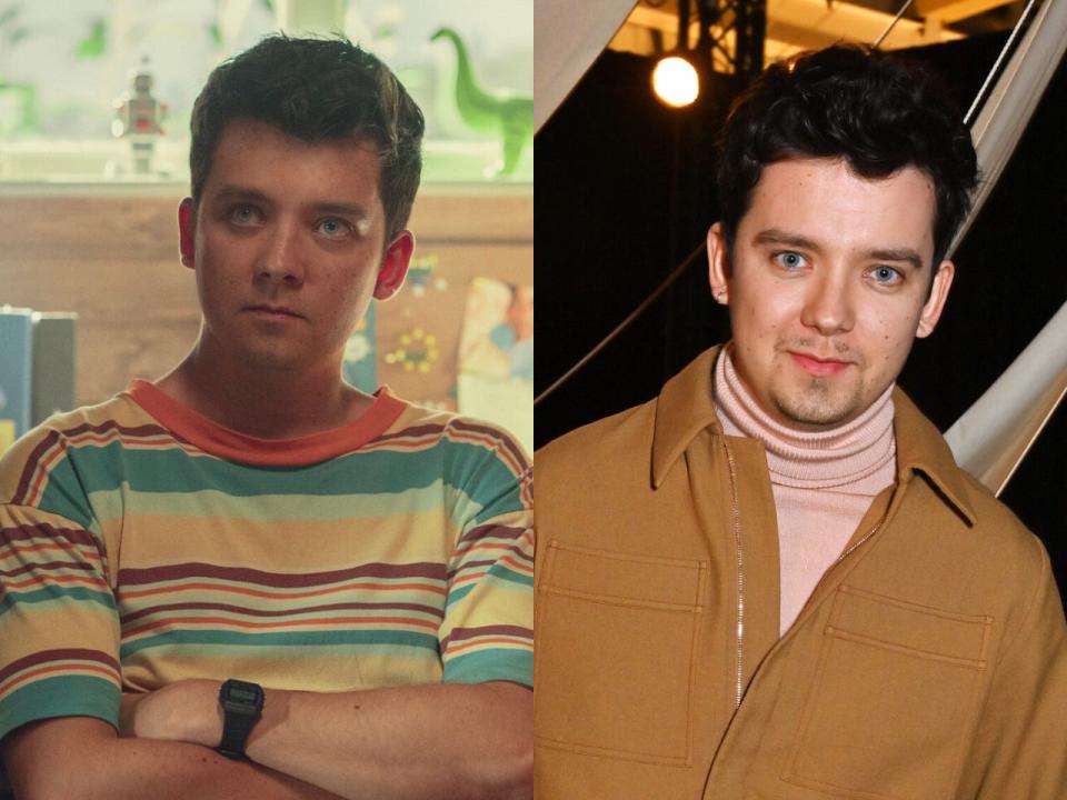 Asa Butterfield in "Sex Education" and in real life.