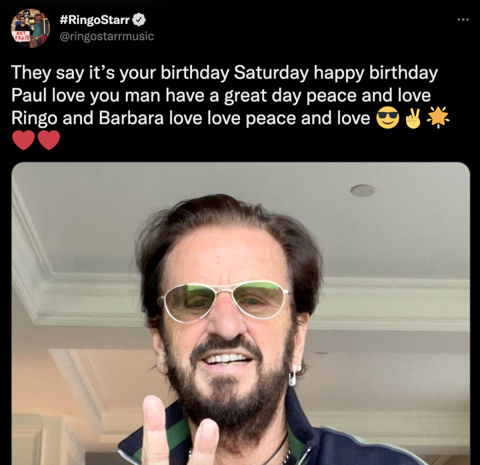 Ringo Starr sent Paul McCartney a birthday message on Twitter (Twitter)