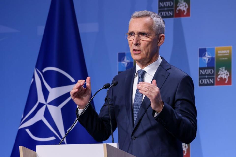 NATO Secretary General Jens Stoltenberg speaks at a press conference ahead of the annual NATO Summit in Vilnius, Lithuania, on July 10, 2023. (Photo: Andrey Rudakov/Bloomberg via Getty Images)