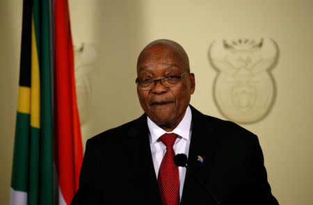 South Africa's President Jacob Zuma announces his resignation at the Union Buildings in Pretoria, South Africa, February 14, 2018. REUTERS/Siphiwe Sibeko