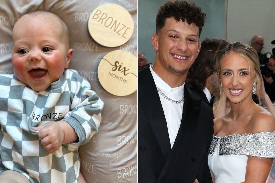 <p>Brittany Mahomes/Instagram, Matt Baron/Shutterstock</p> Bronze Mahomes, Patrick and Brittany Mahomes