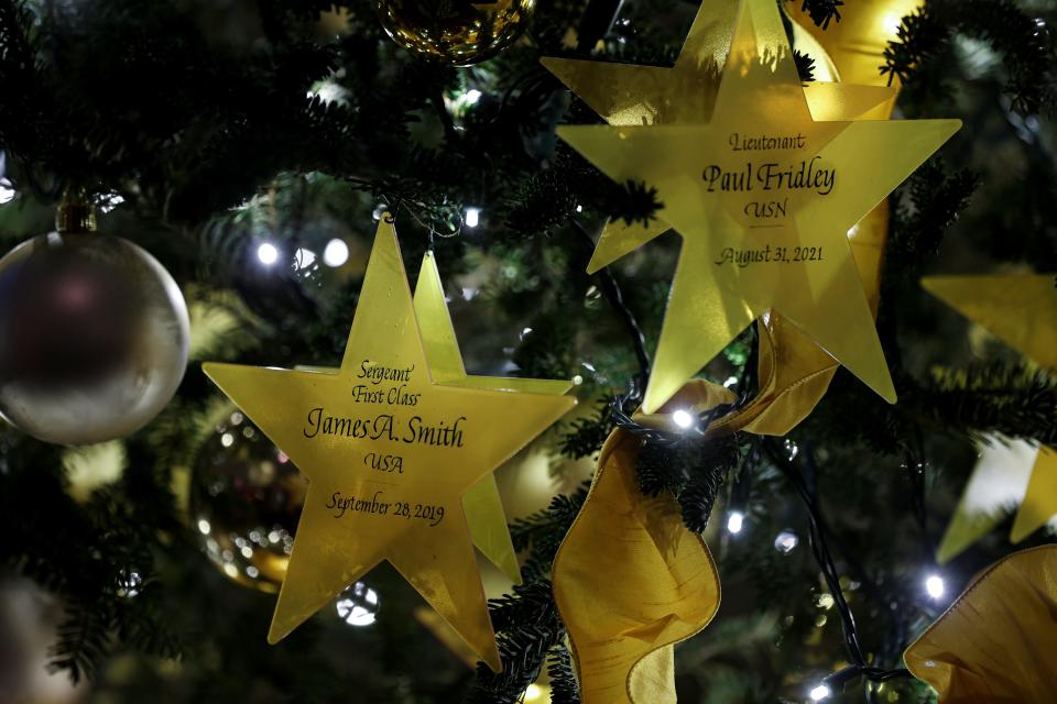 A Gold Star Christmas tree in the White House honoring fallen soldiers.