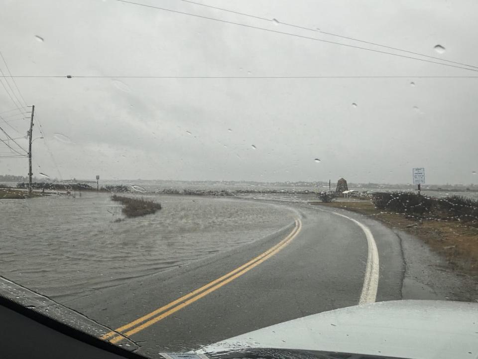 Officials in the Yarmouth area reminded residents to not drive through deep water as storm surge caused flooding on some roadways.  (Yarmouth County Regional Emergency Management/Facebook - image credit)