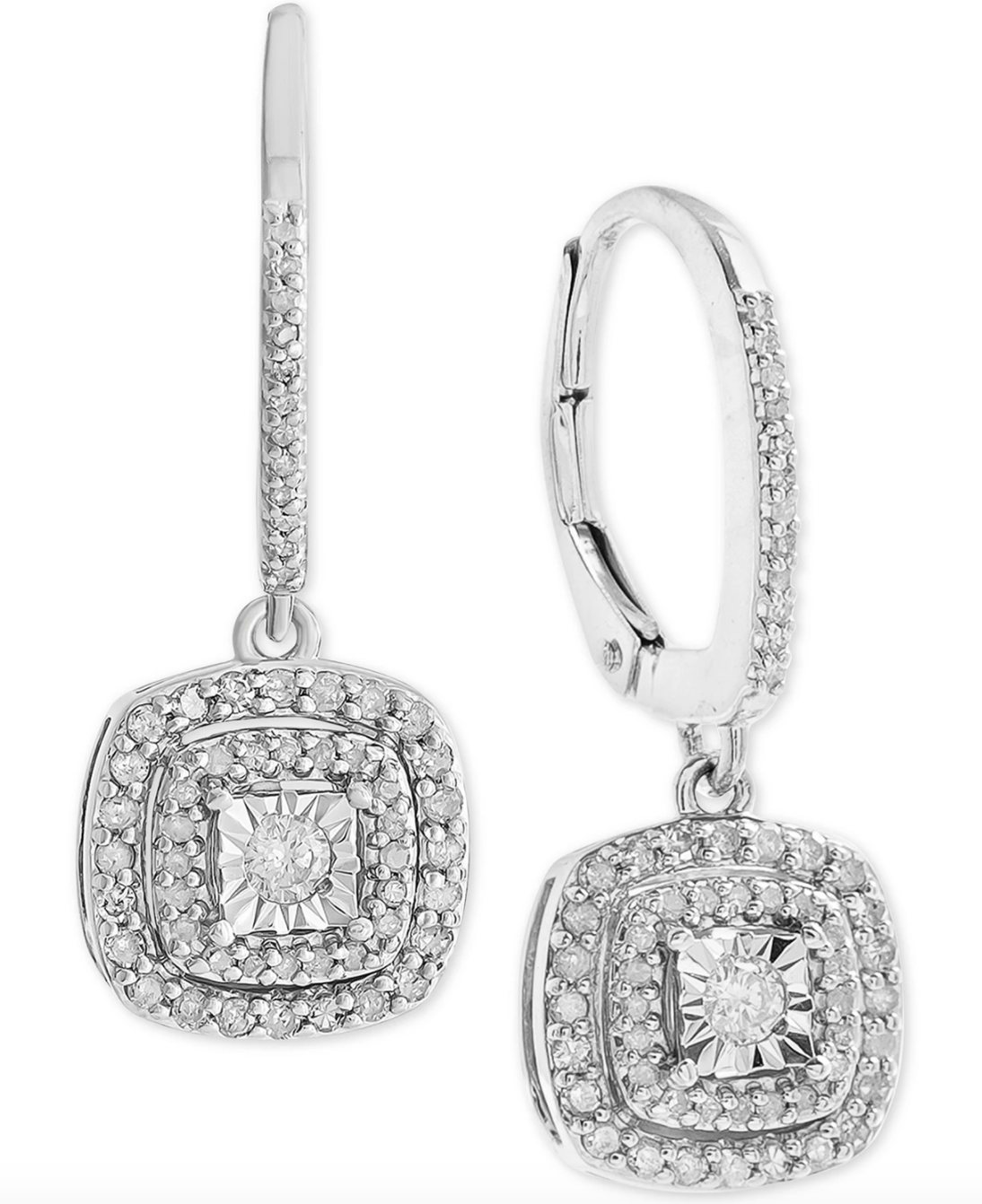 1/2 Carat Diamond Halo Drop Earrings