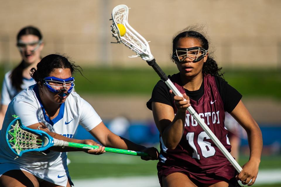 Kingston's Delisianna Naccarato drives field during the Section 9 game at Middletown High School in Middletown, NY on Monday, May 9, 2022. Kingston defeated Middletown 21-0.