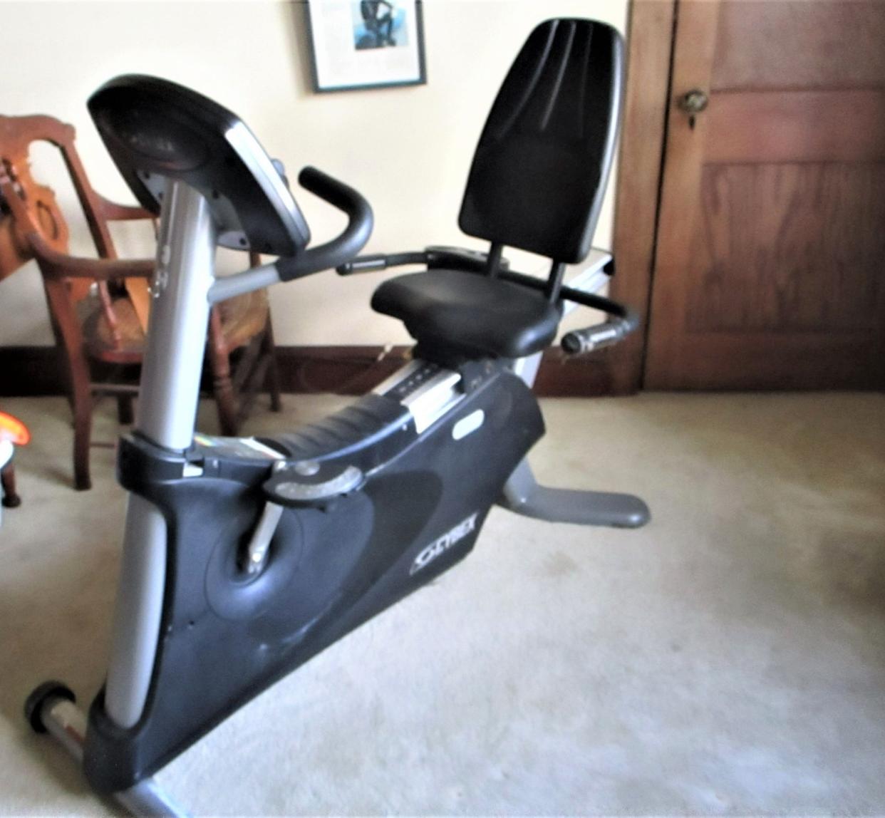 A friend loaned this Cybex Sigma recumbent bike to aid in his recuperation from a broken shoulder and a massive staph infection. It's one of a few "pedaled" devices helping him strengthen his legs and joints.