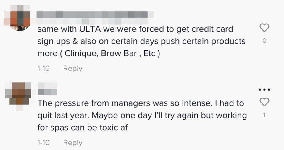 A person said "same with ULTA we were forced to get credit card sign ups & also on certain days push certain products more (Clinique, Brow Bar, Etc)