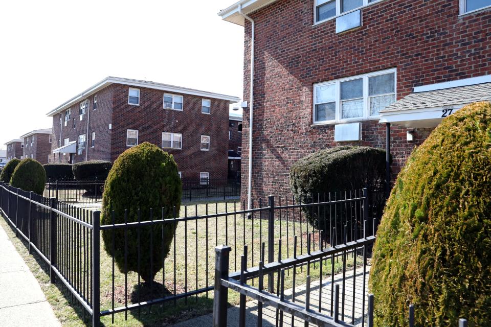 The Surrey Carlton Apartments complex in Spring Valley, Feb. 26 2024. A fire at 17 Slinn Ave. in the complex the day before destroyed numerous apartments and displaced at least 89 people.